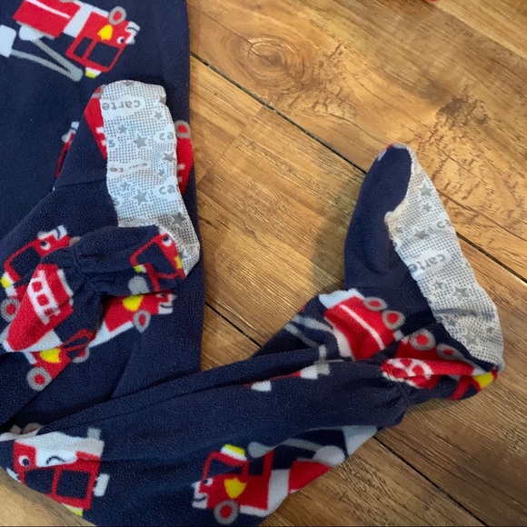 Carter’s Navy Fire Truck Fleece One-Piece Footies - Picture 2 of 4